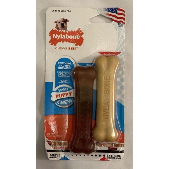 Nylabone 2 Pack Assorted Puppy Chew Bones NEW - Picture 1 of 2
